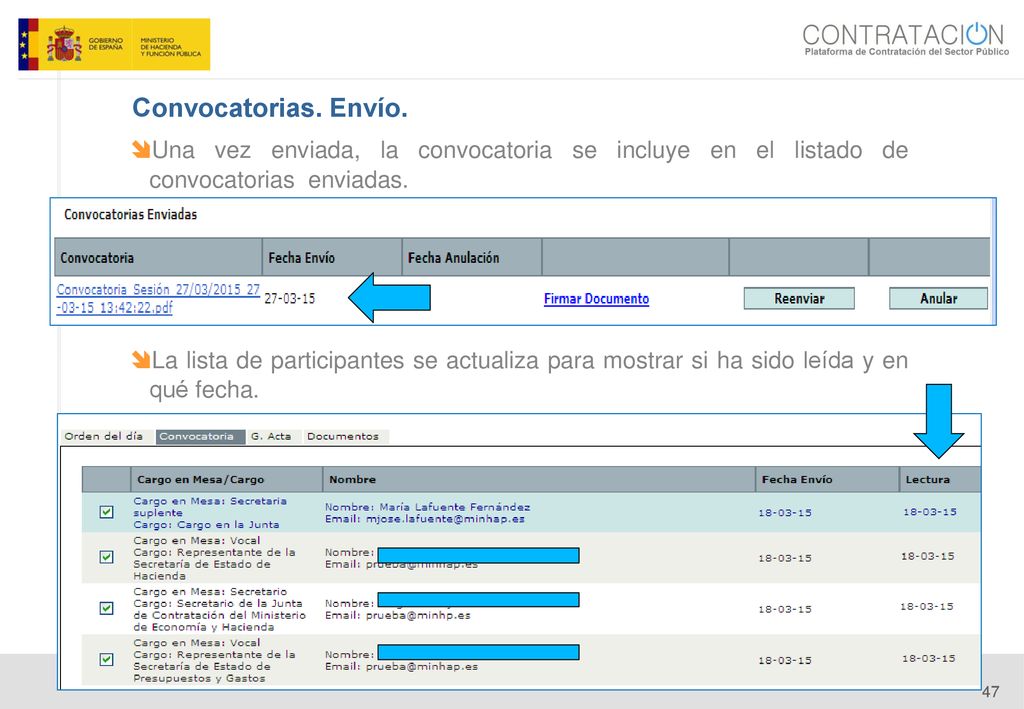 14/06/14 Convocatorias. Envío. Una vez enviada, la convocatoria se incluye en el listado de convocatorias enviadas.