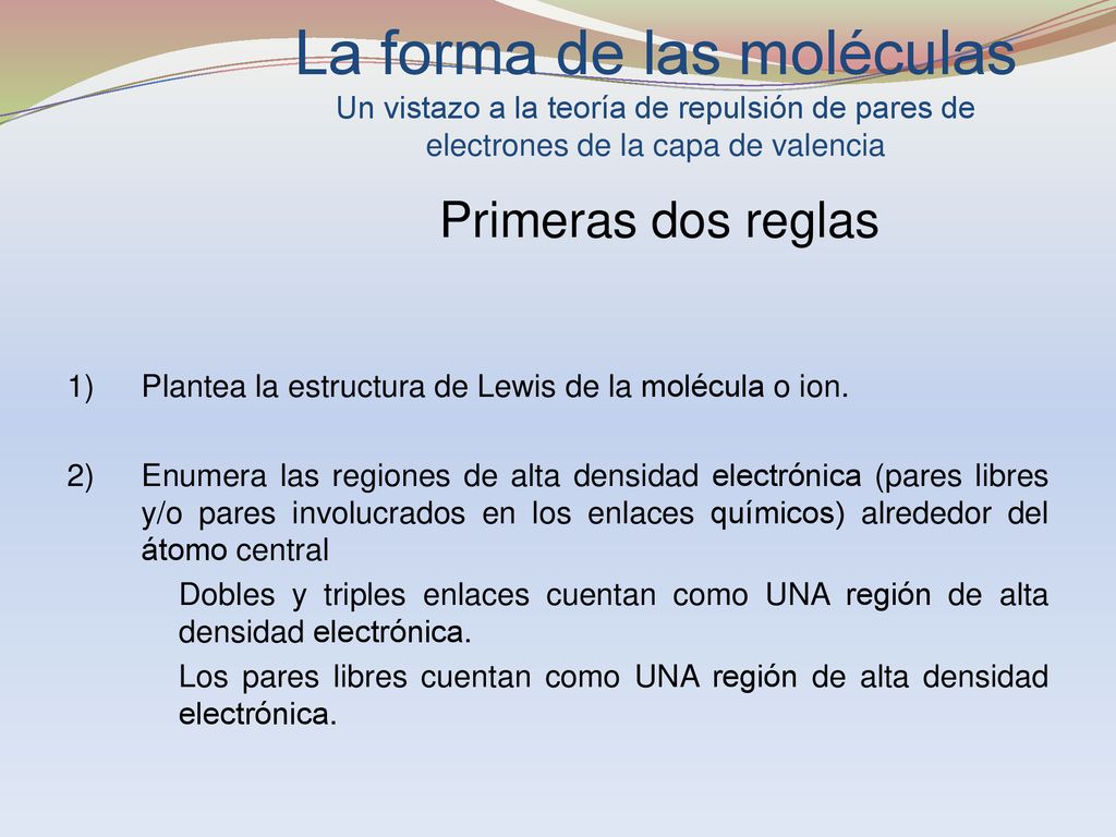 La forma de las moléculas Un vistazo a la teoría de repulsión de pares de electrones de la capa de valencia