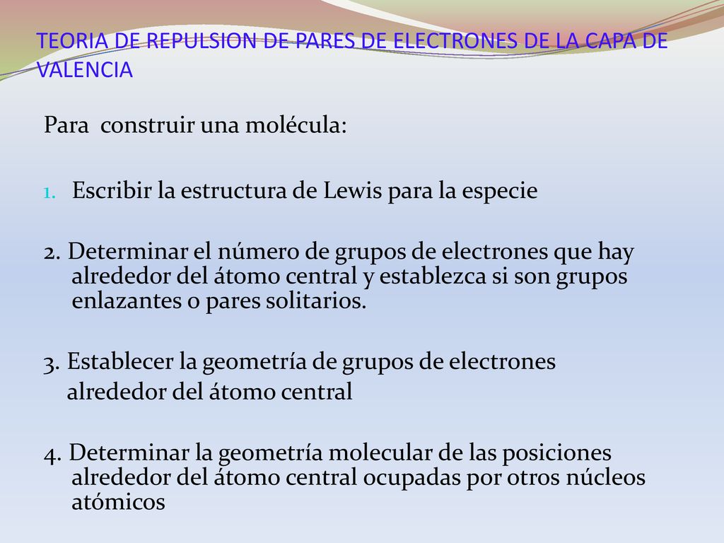 TEORIA DE REPULSION DE PARES DE ELECTRONES DE LA CAPA DE VALENCIA