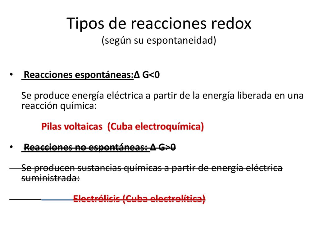 Tipos de reacciones redox (según su espontaneidad)