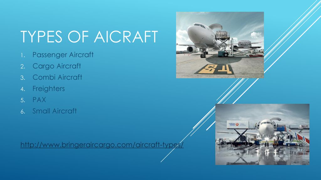 Types of aicraft Passenger Aircraft Cargo Aircraft Combi Aircraft
