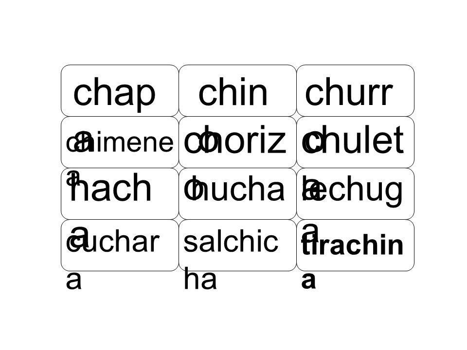 chapa chino churro chorizo chuleta hacha hucha lechuga cuchara