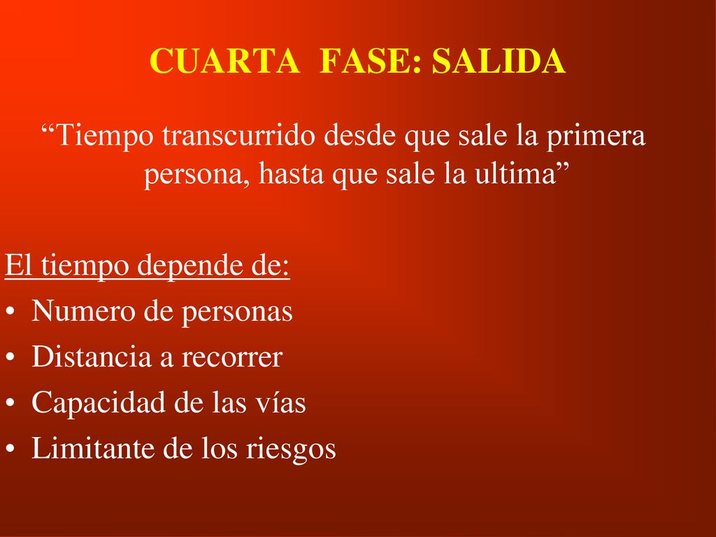 CUARTA FASE: SALIDA Tiempo transcurrido desde que sale la primera persona, hasta que sale la ultima
