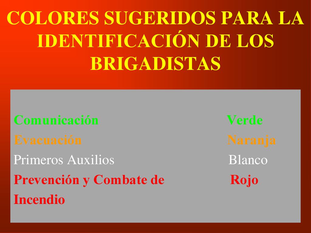 COLORES SUGERIDOS PARA LA IDENTIFICACIÓN DE LOS BRIGADISTAS