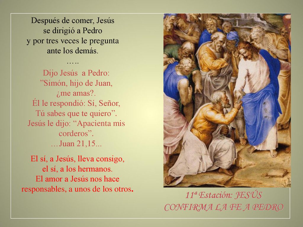 11ª Estación: JESÚS CONFIRMA LA FE A PEDRO Después de comer, Jesús