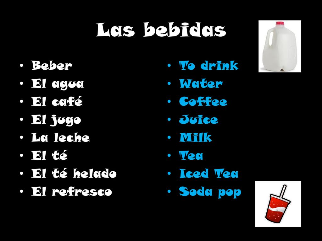 Las bebidas Beber El agua El café El jugo La leche El té El té helado