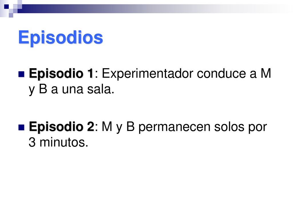 Episodios Episodio 1: Experimentador conduce a M y B a una sala.