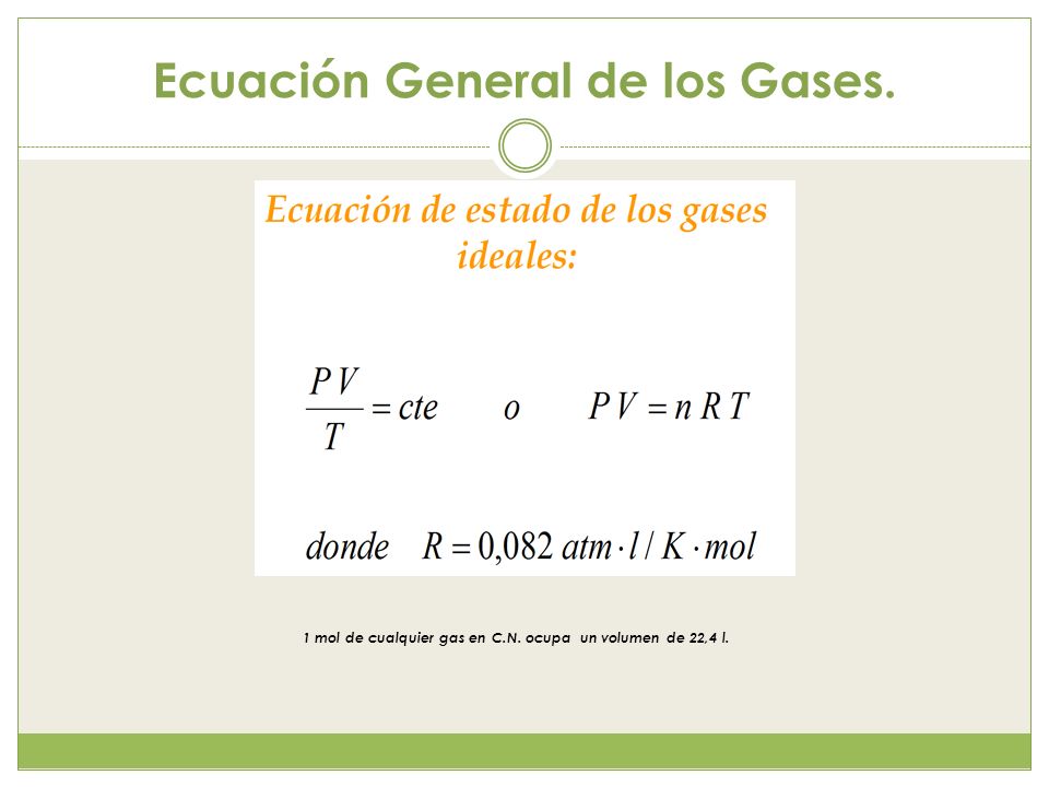 Ecuación General de los Gases.