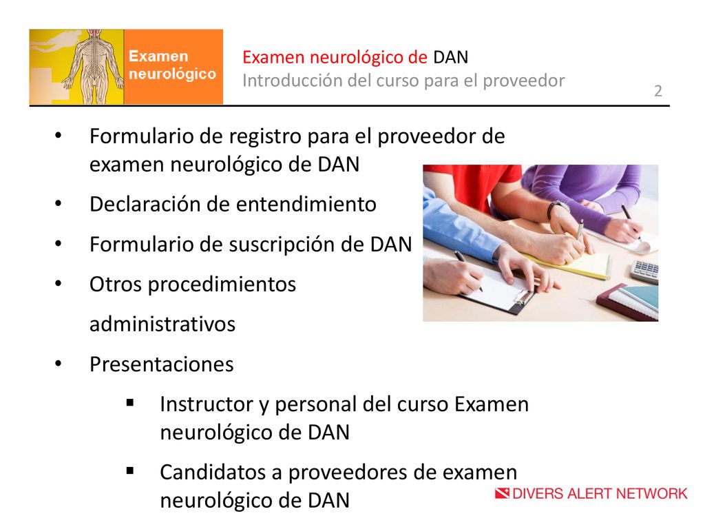 Formulario de registro para el proveedor de examen neurológico de DAN