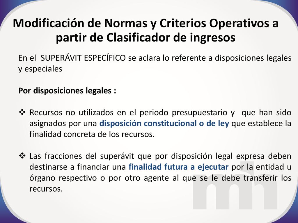 Modificación de Normas y Criterios Operativos a partir de Clasificador de ingresos