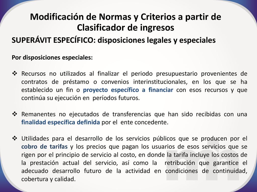 Modificación de Normas y Criterios a partir de Clasificador de ingresos
