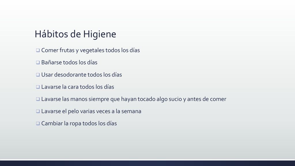 Hábitos de Higiene Comer frutas y vegetales todos los días
