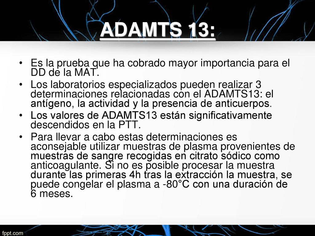 ADAMTS 13: Es la prueba que ha cobrado mayor importancia para el DD de la MAT.