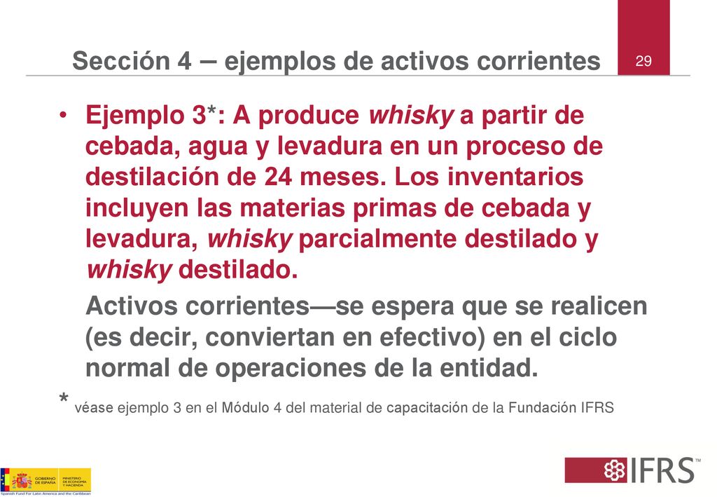 Sección 4 – ejemplos de activos corrientes