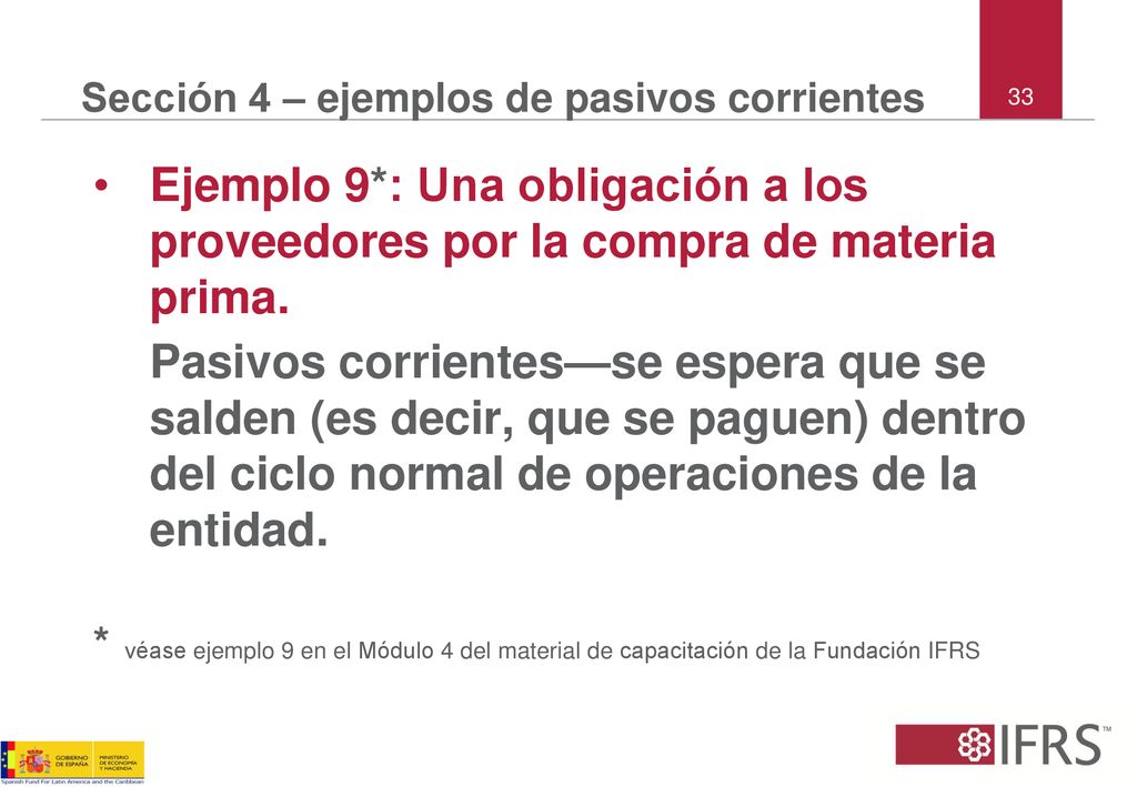 Sección 4 – ejemplos de pasivos corrientes