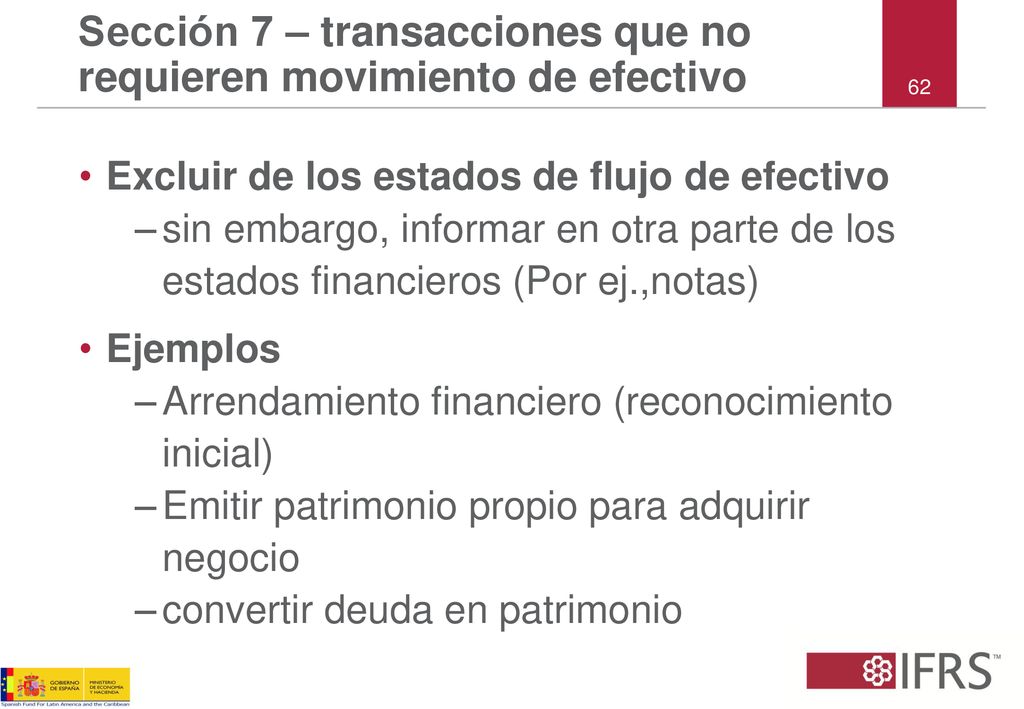 Sección 7 – transacciones que no requieren movimiento de efectivo