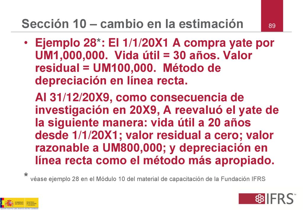Sección 10 – cambio en la estimación