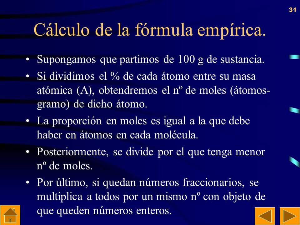 Cálculo de la fórmula empírica.