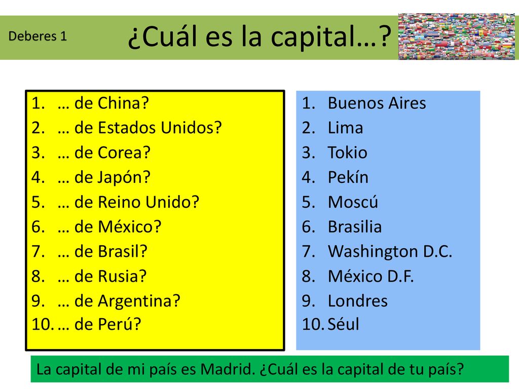 ¿Cuál es la capital… … de China … de Estados Unidos … de Corea