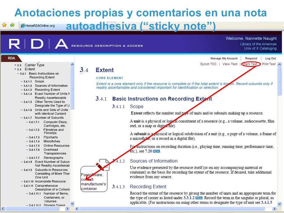 Anotaciones propias y comentarios en una nota autoadhesiva ( sticky note )