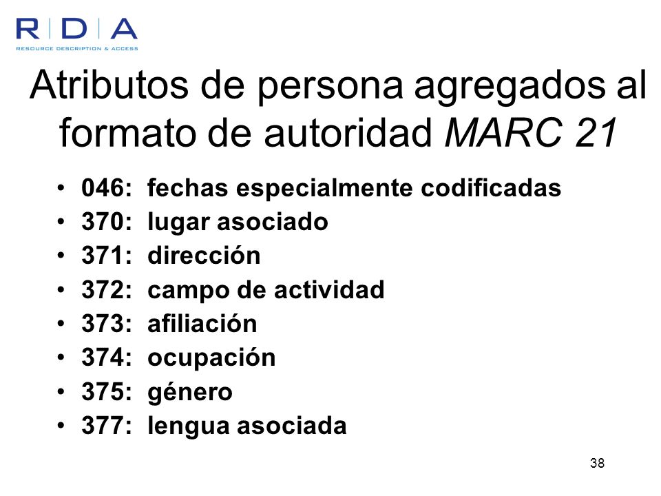 Atributos de persona agregados al formato de autoridad MARC 21