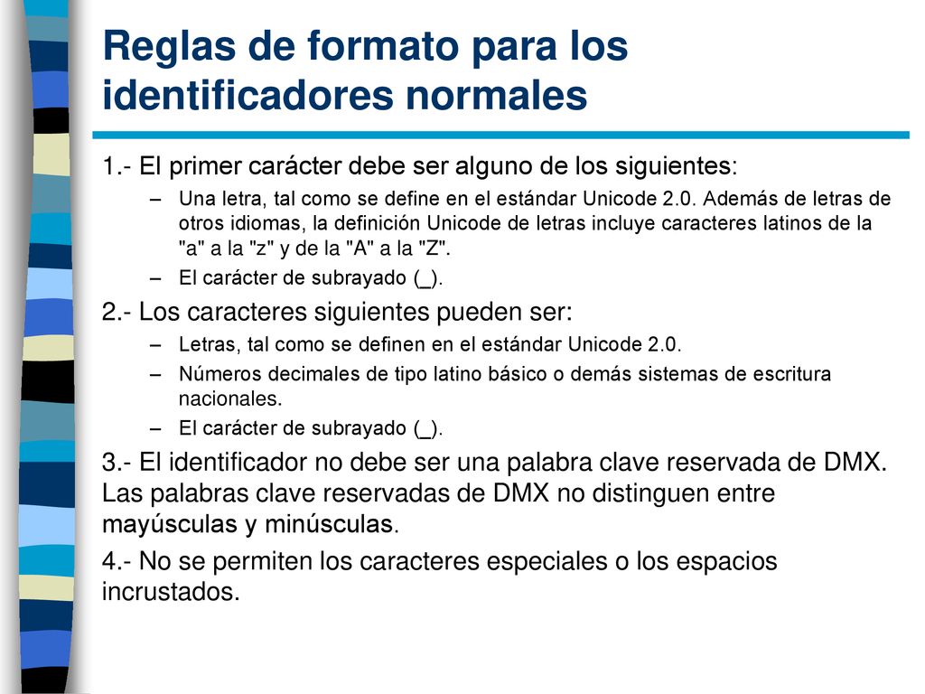 Reglas de formato para los identificadores normales