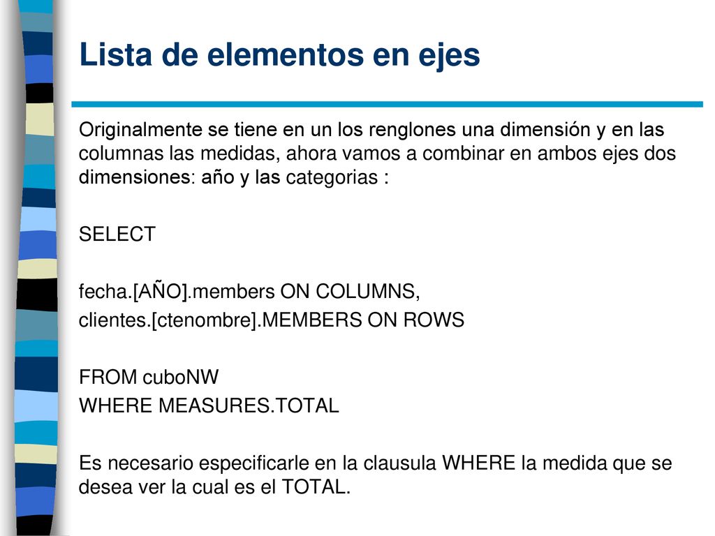 Lista de elementos en ejes