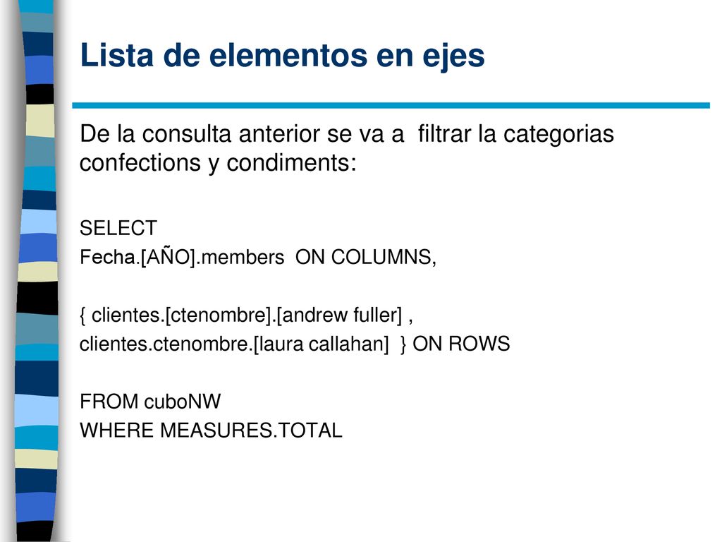 Lista de elementos en ejes