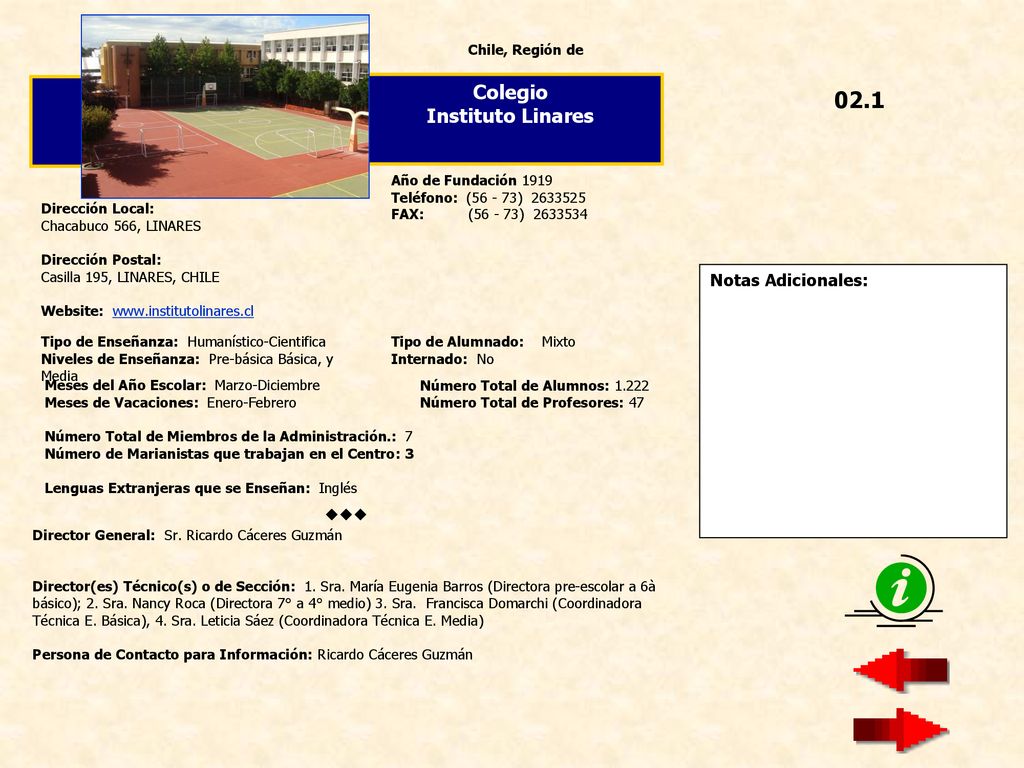 02.1 Colegio Instituto Linares  Notas Adicionales: Chile, Región de
