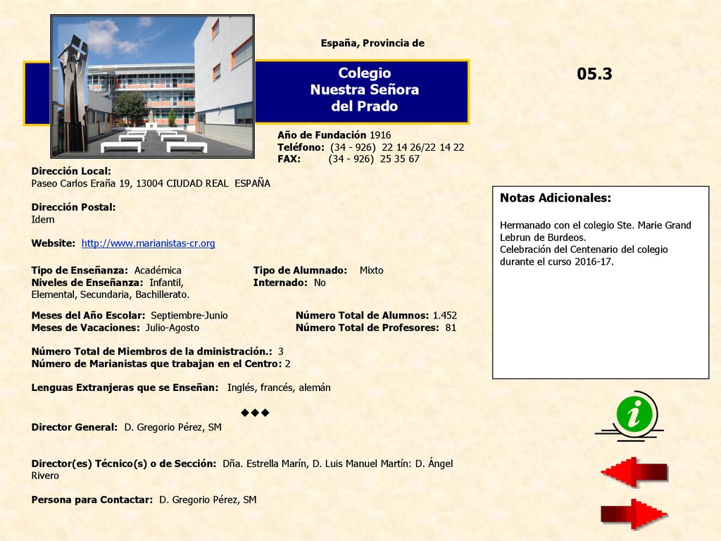 05.3 Colegio Nuestra Señora del Prado  Notas Adicionales: