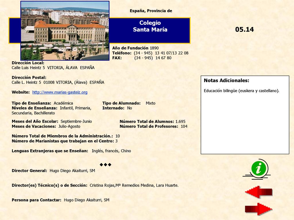 05.14 Colegio Santa María  Notas Adicionales: España, Provincia de