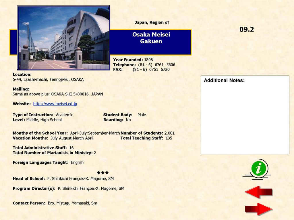09.2 Osaka Meisei Gakuen  Additional Notes: Japan, Region of