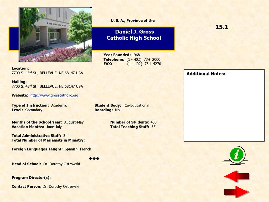 15.1 Daniel J. Gross Catholic High School  Additional Notes: