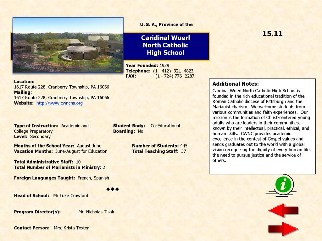 15.11 Caridinal Wuerl North Catholic High School  Additional Notes: