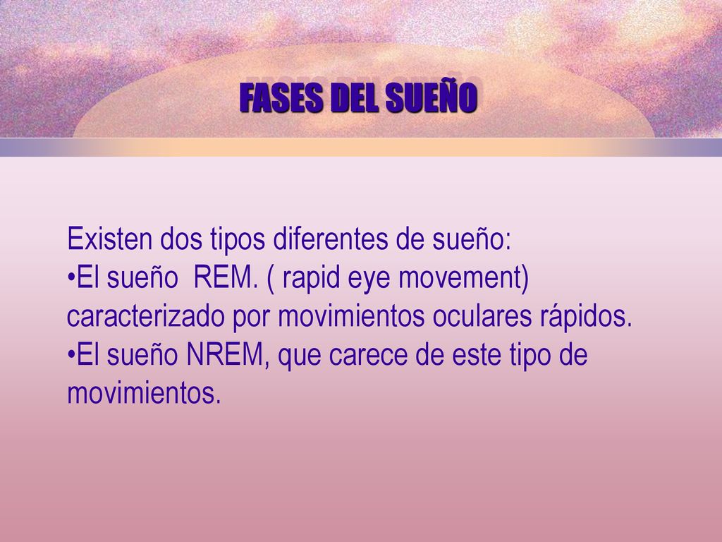 FASES DEL SUEÑO Existen dos tipos diferentes de sueño: