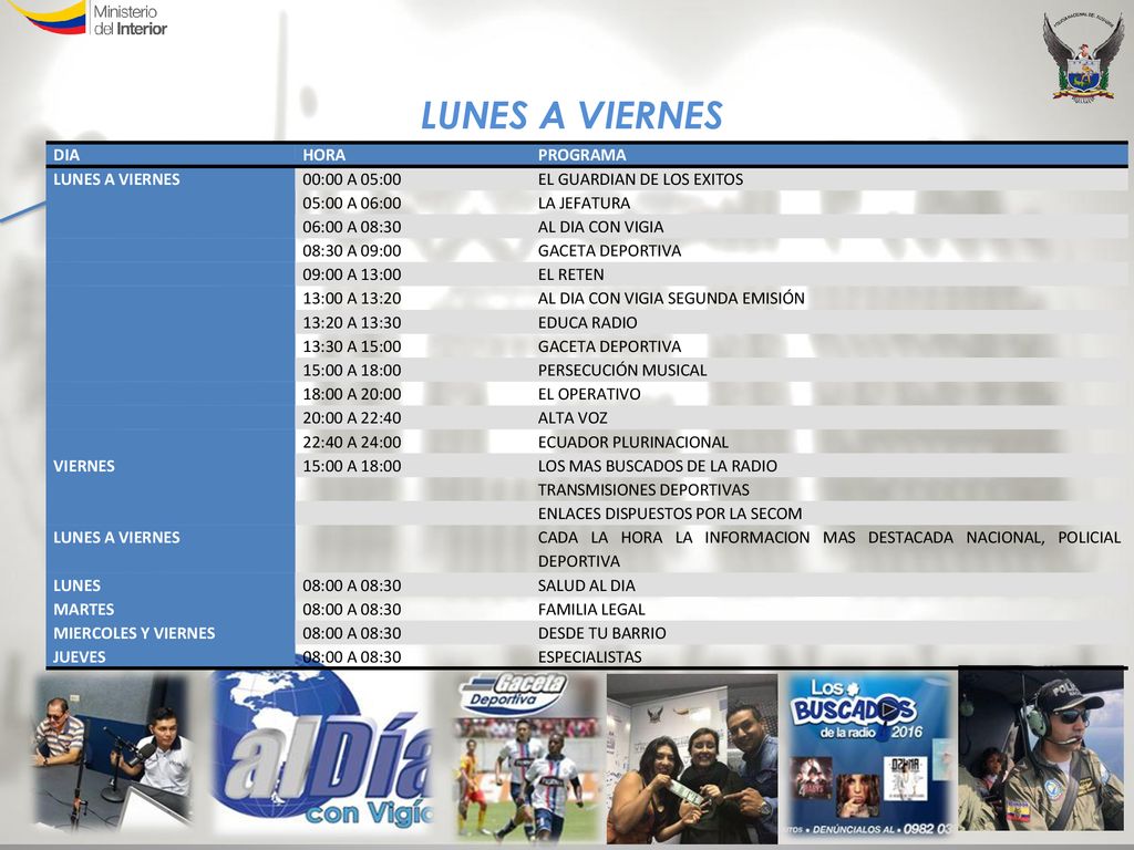 LUNES A VIERNES DIA HORA PROGRAMA LUNES A VIERNES 00:00 A 05:00