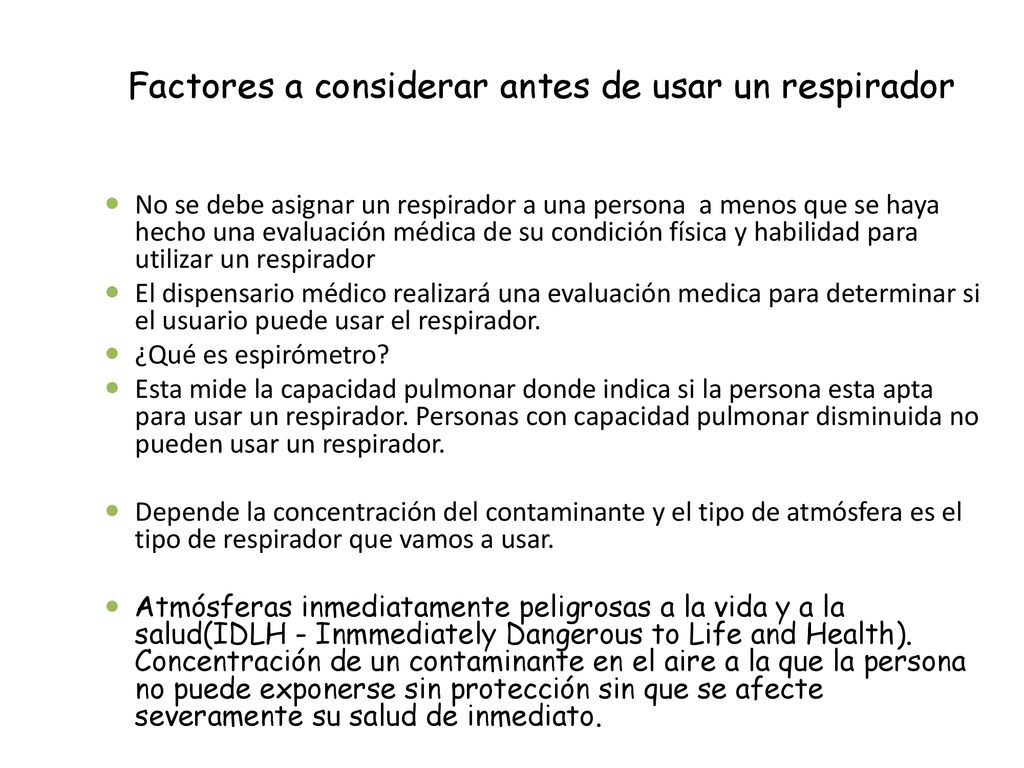 Factores a considerar antes de usar un respirador