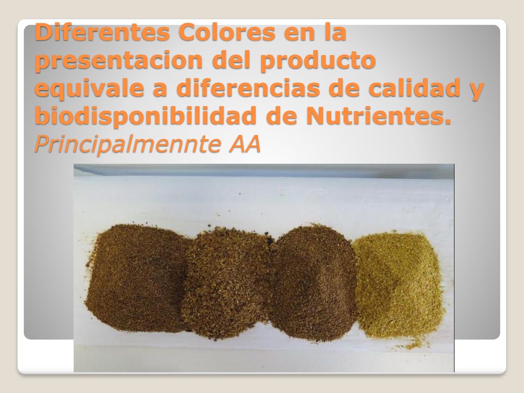 Diferentes Colores en la presentacion del producto equivale a diferencias de calidad y biodisponibilidad de Nutrientes.