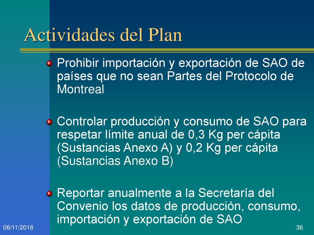 Actividades del Plan Prohibir importación y exportación de SAO de países que no sean Partes del Protocolo de Montreal.