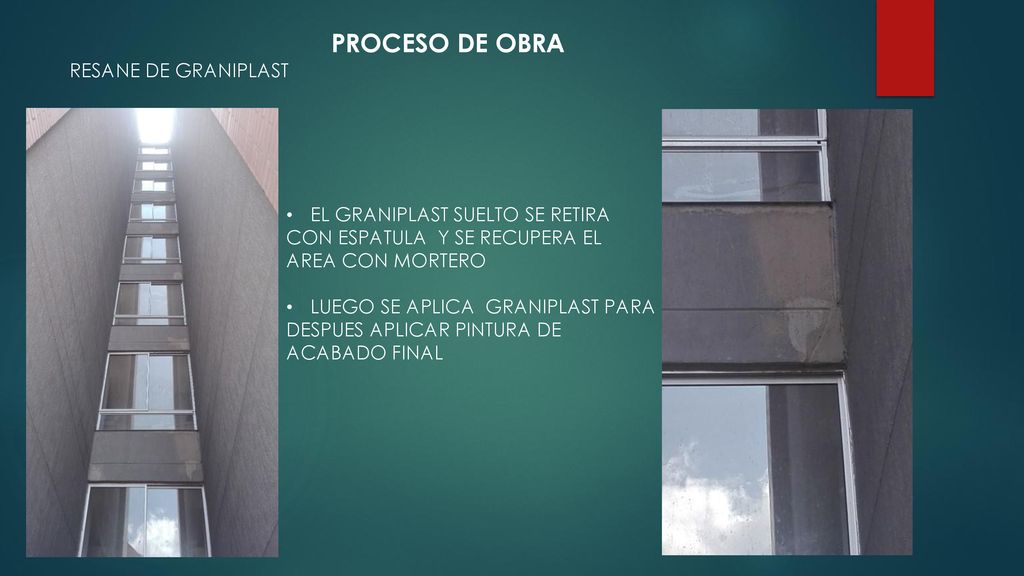 PROCESO DE OBRA RESANE DE GRANIPLAST EL GRANIPLAST SUELTO SE RETIRA