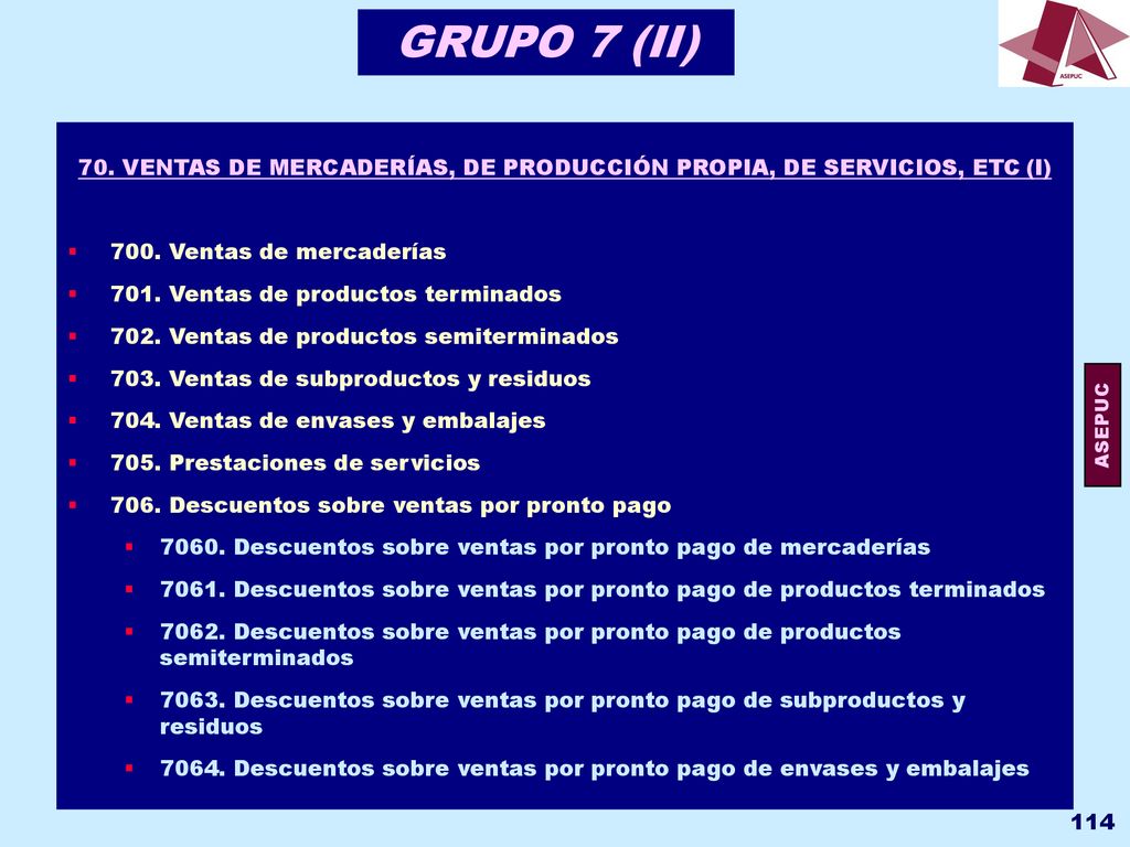 70. VENTAS DE MERCADERÍAS, DE PRODUCCIÓN PROPIA, DE SERVICIOS, ETC (I)