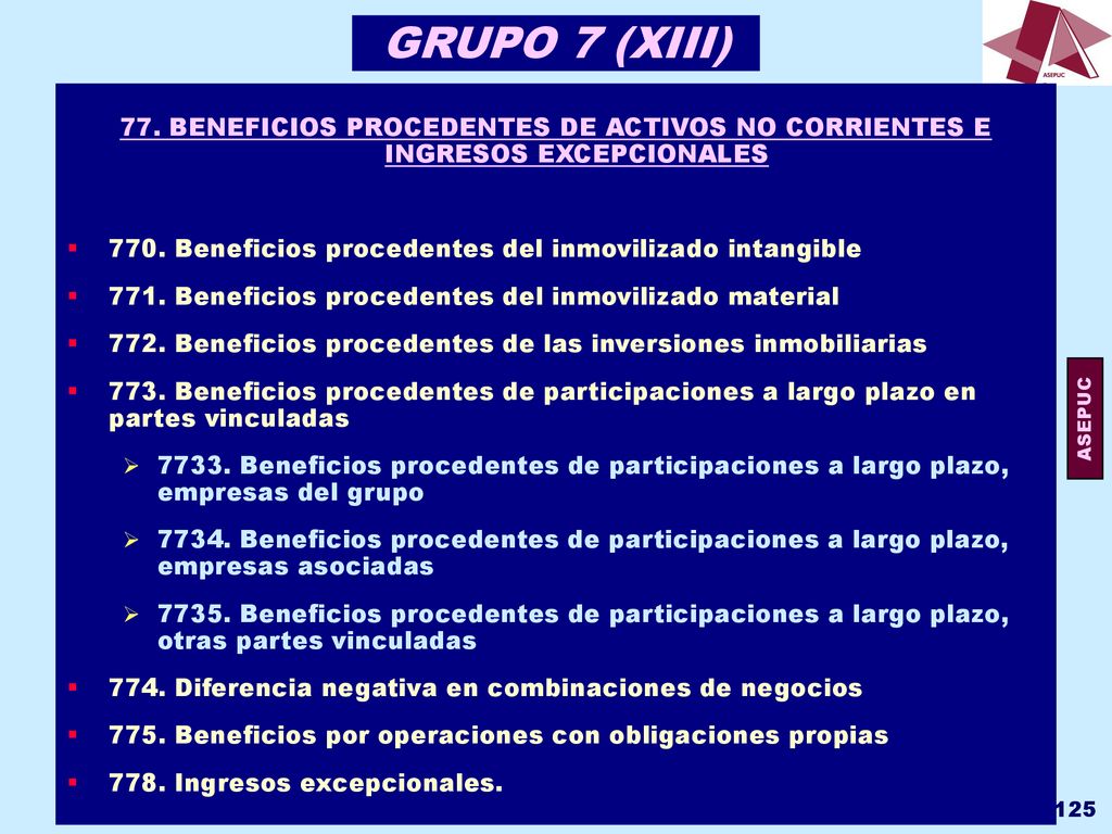 GRUPO 7 (XIII) 77. BENEFICIOS PROCEDENTES DE ACTIVOS NO CORRIENTES E INGRESOS EXCEPCIONALES.