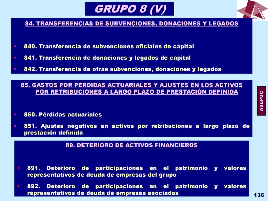 GRUPO 8 (V) 84. TRANSFERENCIAS DE SUBVENCIONES, DONACIONES Y LEGADOS