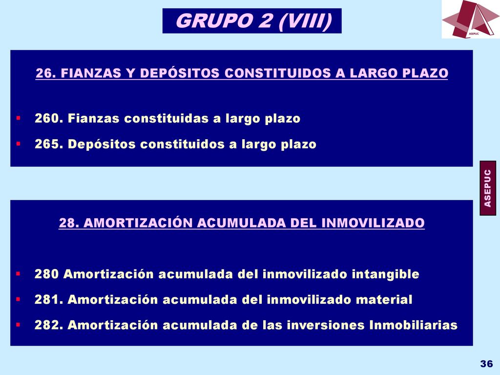 GRUPO 2 (VIII) 26. FIANZAS Y DEPÓSITOS CONSTITUIDOS A LARGO PLAZO