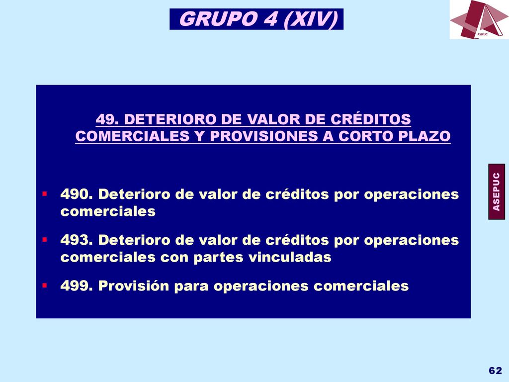 GRUPO 4 (XIV) 49. DETERIORO DE VALOR DE CRÉDITOS COMERCIALES Y PROVISIONES A CORTO PLAZO.