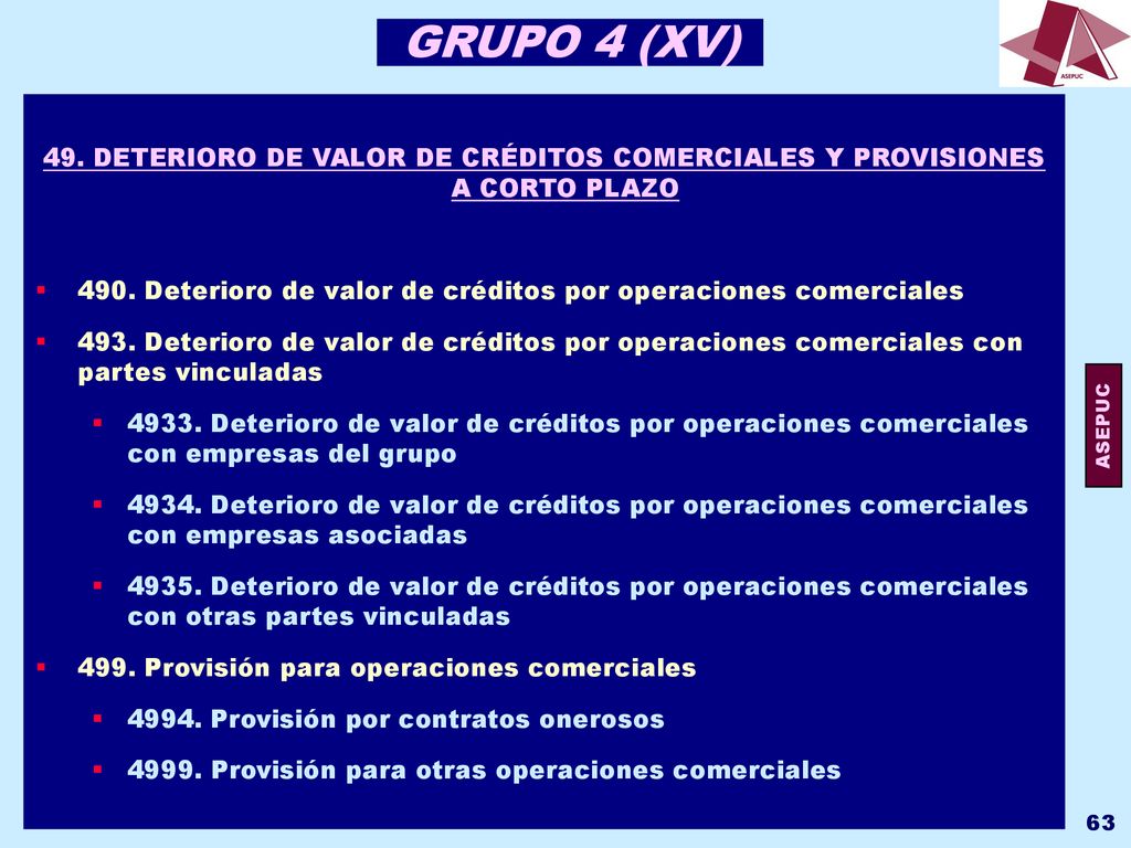 GRUPO 4 (XV) 49. DETERIORO DE VALOR DE CRÉDITOS COMERCIALES Y PROVISIONES A CORTO PLAZO.