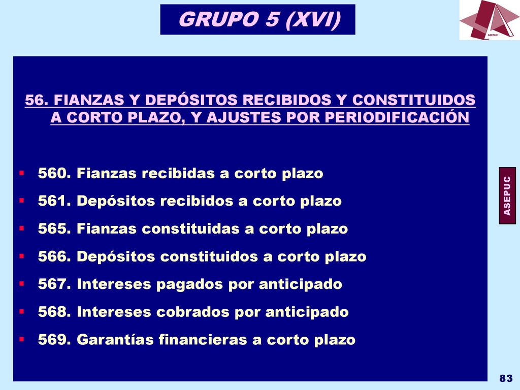 GRUPO 5 (XVI) 56. FIANZAS Y DEPÓSITOS RECIBIDOS Y CONSTITUIDOS A CORTO PLAZO, Y AJUSTES POR PERIODIFICACIÓN.