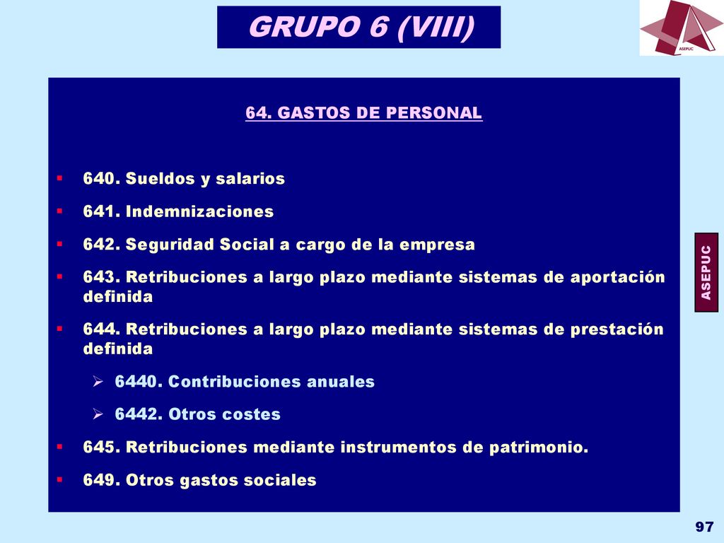 GRUPO 6 (VIII) 64. GASTOS DE PERSONAL 640. Sueldos y salarios