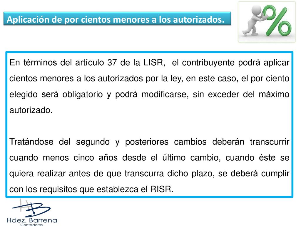 Aplicación de por cientos menores a los autorizados.