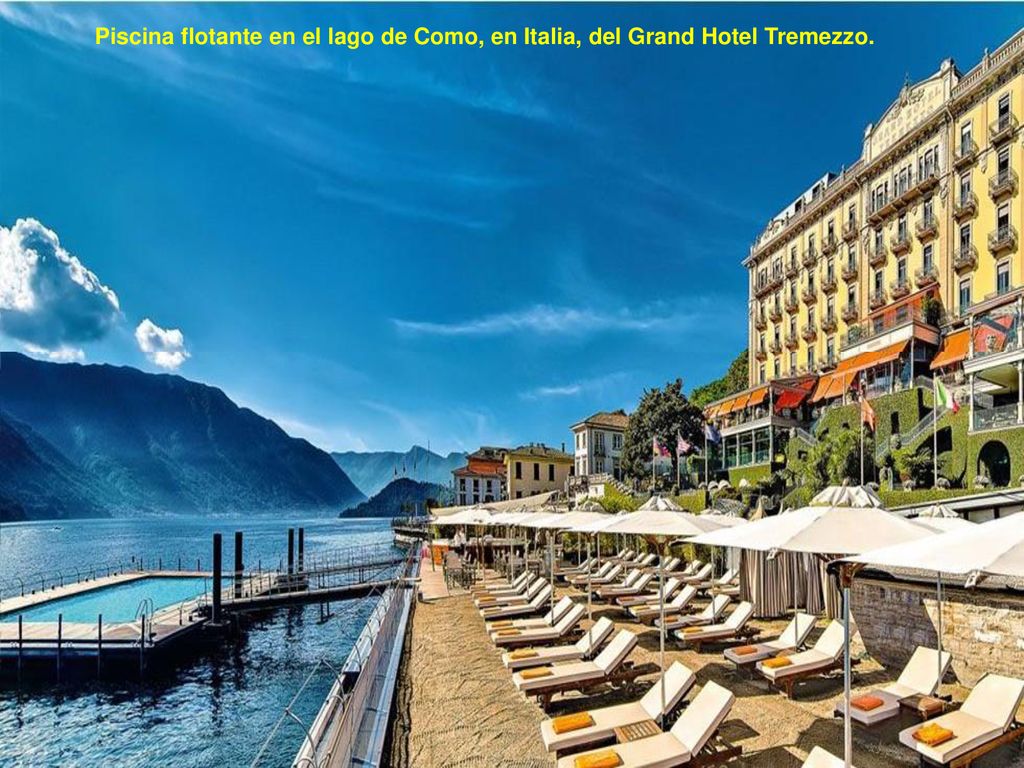 Piscina flotante en el lago de Como, en Italia, del Grand Hotel Tremezzo.